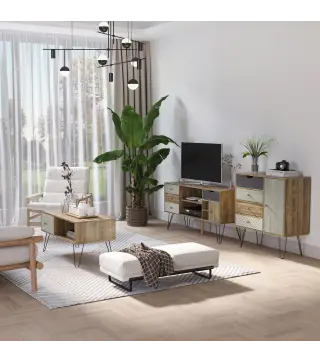 Cómoda con 4 Cajones Estilo Boho Cajonera de Madera con Patas de Metal para Salón Dormitorio 79x39x86 cm Marrón