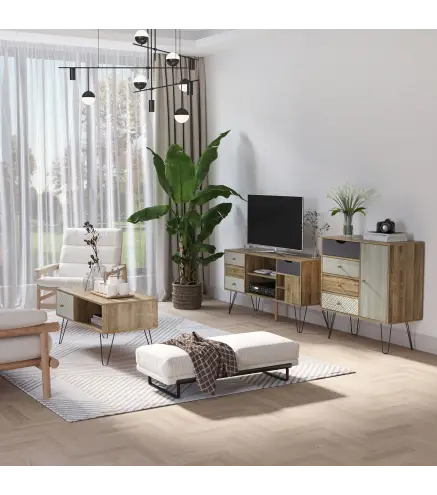 Cómoda con 4 Cajones Estilo Boho Cajonera de Madera con Patas de Metal para Salón Dormitorio 79x39x86 cm Marrón