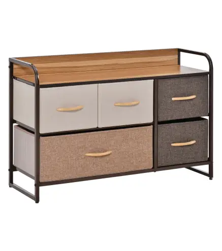Cómoda para Dormitorio con 5 Cajones Plegables Parte Superior de Madera y Marco Metálico 87,5x29x58 cm Multicolor