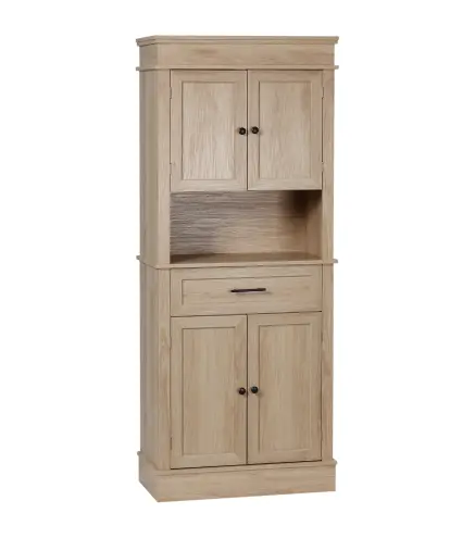 Alacena de Cocina con 4 Puertas 1 Cajón y Estante Abierto Mueble Auxiliar para Microondas 74x39,5x183 cm Roble