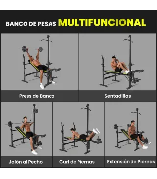 Banco de Pesas Multifuncional Banco de Musculación Reclinable con Altura Ajustable para Fitness Entrenamiento Completo en Gimnas