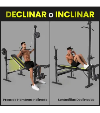 Banco de Pesas Multifuncional Banco de Musculación Reclinable con Altura Ajustable para Fitness Entrenamiento Completo en Gimnas