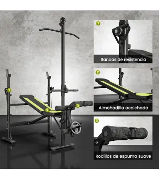 Banco de Pesas Multifuncional Banco de Musculación Reclinable con Altura Ajustable para Fitness Entrenamiento Completo en Gimnas