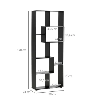 Estantería Moderna Biblioteca Estrecha con 8 Estantes Librería para Salón Dormitorio Estudio 70x24x178 cm Negro