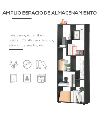 Estantería Moderna Biblioteca Estrecha con 8 Estantes Librería para Salón Dormitorio Estudio 70x24x178 cm Negro