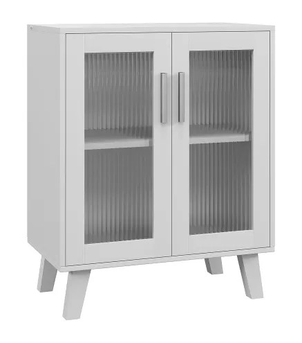Aparador de 2 Puertas Aparador de Salón con 2 Estantes Puertas Transparentes para Cocina Entrada Blanco 61x35x75 cm