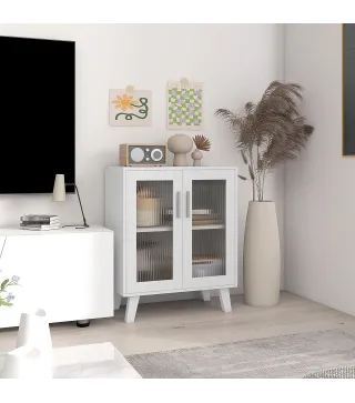 Aparador de 2 Puertas Aparador de Salón con 2 Estantes Puertas Transparentes para Cocina Entrada Blanco 61x35x75 cm