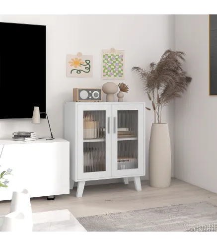 Aparador de 2 Puertas Aparador de Salón con 2 Estantes Puertas Transparentes para Cocina Entrada Blanco 61x35x75 cm