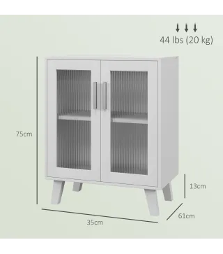 Aparador de 2 Puertas Aparador de Salón con 2 Estantes Puertas Transparentes para Cocina Entrada Blanco 61x35x75 cm