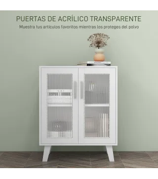 Aparador de 2 Puertas Aparador de Salón con 2 Estantes Puertas Transparentes para Cocina Entrada Blanco 61x35x75 cm