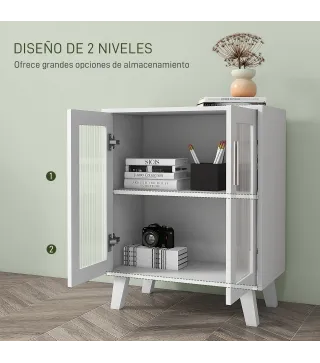 Aparador de 2 Puertas Aparador de Salón con 2 Estantes Puertas Transparentes para Cocina Entrada Blanco 61x35x75 cm