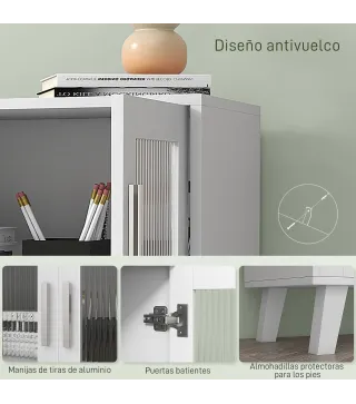 Aparador de 2 Puertas Aparador de Salón con 2 Estantes Puertas Transparentes para Cocina Entrada Blanco 61x35x75 cm
