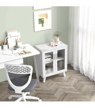 Aparador de 2 Puertas Aparador de Salón con 2 Estantes Puertas Transparentes para Cocina Entrada Blanco 61x35x75 cm