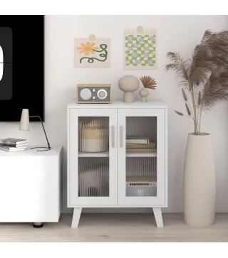 Aparador de 2 Puertas Aparador de Salón con 2 Estantes Puertas Transparentes para Cocina Entrada Blanco 61x35x75 cm