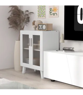 Aparador de 2 Puertas Aparador de Salón con 2 Estantes Puertas Transparentes para Cocina Entrada Blanco 61x35x75 cm