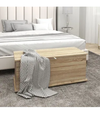 Banco de Almacenaje con Bisagra de Seguridad Estilo Moderno para Pasillo Dormitorio Salón 100x40x40 cm Roble