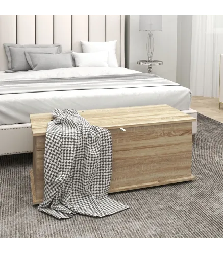 Banco de Almacenaje con Bisagra de Seguridad Estilo Moderno para Pasillo Dormitorio Salón 100x40x40 cm Roble