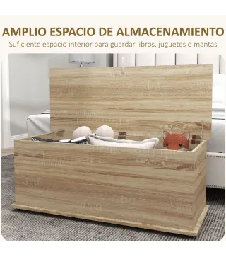 Banco de Almacenaje con Bisagra de Seguridad Estilo Moderno para Pasillo Dormitorio Salón 100x40x40 cm Roble