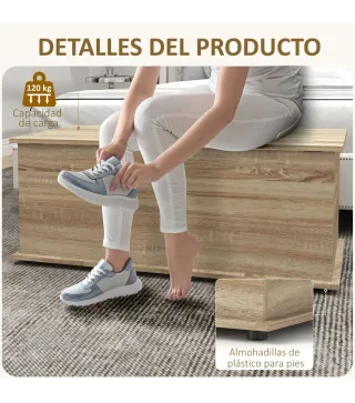 Banco de Almacenaje con Bisagra de Seguridad Estilo Moderno para Pasillo Dormitorio Salón 100x40x40 cm Roble