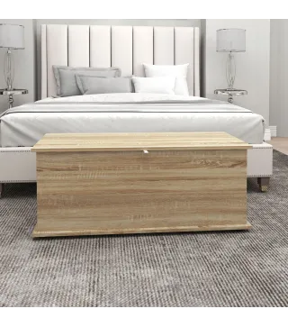 Banco de Almacenaje con Bisagra de Seguridad Estilo Moderno para Pasillo Dormitorio Salón 100x40x40 cm Roble