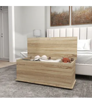 Banco de Almacenaje con Bisagra de Seguridad Estilo Moderno para Pasillo Dormitorio Salón 100x40x40 cm Roble