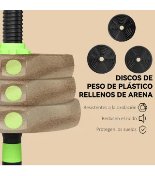 Juego de Mancuernas Ajustables 20 kg 3 en 1 con Barras de Conexión y Mangos Antideslizantes para Gimnasio en Casa Verde