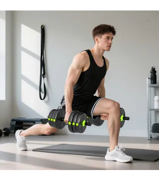 Juego de Mancuernas Ajustables 20 kg 3 en 1 con Barras de Conexión y Mangos Antideslizantes para Gimnasio en Casa Verde