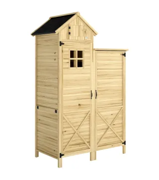 Caseta de Jardín de Madera Armario para Herramientas con Estantes Desmontables y Puertas 106x57x167 cm Madera Natural