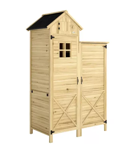 Caseta de Jardín de Madera Armario para Herramientas con Estantes Desmontables y Puertas 106x57x167 cm Madera Natural