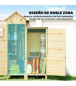 Caseta de Jardín de Madera Armario para Herramientas con Estantes Desmontables y Puertas 106x57x167 cm Madera Natural