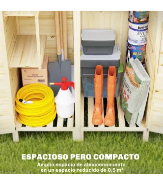 Caseta de Jardín de Madera Armario para Herramientas con Estantes Desmontables y Puertas 106x57x167 cm Madera Natural