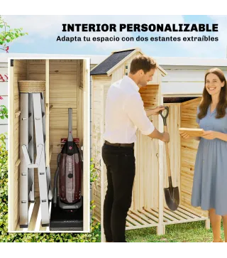 Caseta de Jardín de Madera Armario para Herramientas con Estantes Desmontables y Puertas 106x57x167 cm Madera Natural
