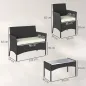 Conjunto Muebles Jardín de Ratán Sintético con Sofá Sillones y Mesa de Vidrio Templado y Cojines Negro y Crema
