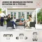 Conjunto Muebles Jardín de Ratán Sintético con Sofá Sillones y Mesa de Vidrio Templado y Cojines Negro y Crema