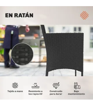 Conjunto Muebles Jardín de Ratán Sintético con Sofá Sillones y Mesa de Vidrio Templado y Cojines Negro y Crema