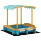 Arenero para Niños de Madera con Techo 3 Bancos 2 Cajas de PP Forro para Niños de 3-6 Años 128x118x121 cm Azul