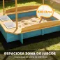 Arenero para Niños de Madera con Techo 3 Bancos 2 Cajas de PP Forro para Niños de 3-6 Años 128x118x121 cm Azul