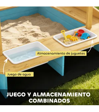 Arenero para Niños de Madera con Techo 3 Bancos 2 Cajas de PP Forro para Niños de 3-6 Años 128x118x121 cm Azul