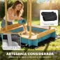 Arenero para Niños de Madera con Techo 3 Bancos 2 Cajas de PP Forro para Niños de 3-6 Años 128x118x121 cm Azul