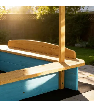 Arenero para Niños de Madera con Techo 3 Bancos 2 Cajas de PP Forro para Niños de 3-6 Años 128x118x121 cm Azul