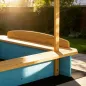 Arenero para Niños de Madera con Techo 3 Bancos 2 Cajas de PP Forro para Niños de 3-6 Años 128x118x121 cm Azul