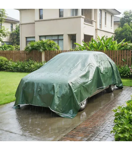 Lona Impermeable Exterior 4x6 m Toldo PE 90 g/m² Protección UV con Ojales Reforzados para Leña Muebles de Jardín Verde