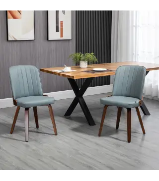 Juego de 2 Sillas de Comedor Modernas con Asiento Tapizado en Cuero Sintético y Patas de Madera 47,5x57x85cm Gris
