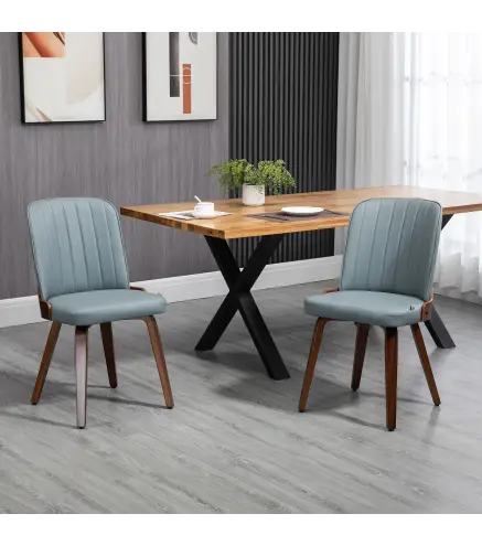 Juego de 2 Sillas de Comedor Modernas con Asiento Tapizado en Cuero Sintético y Patas de Madera 47,5x57x85cm Gris