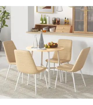Mesa de Comedor Redonda Mesa de Cocina Moderna para 4 Personas con Patas de Acero para Salón Ø80x76 cm Natural y Blanco
