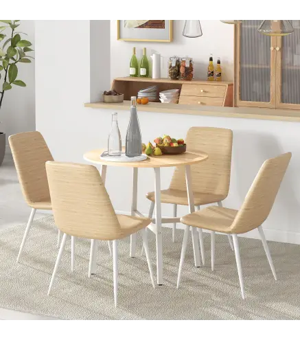 Mesa de Comedor Redonda Mesa de Cocina Moderna para 4 Personas con Patas de Acero para Salón Ø80x76 cm Natural y Blanco