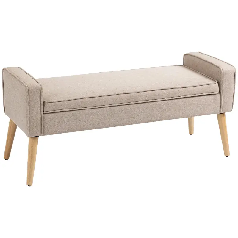 Baúl de Almacenaje Tapizado en Lino con Tapa Abatible y Patas de Madera para Dormitorio Salón 20x45x54 cm Beige