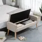 Baúl de Almacenaje Tapizado en Lino con Tapa Abatible y Patas de Madera para Dormitorio Salón 20x45x54 cm Beige