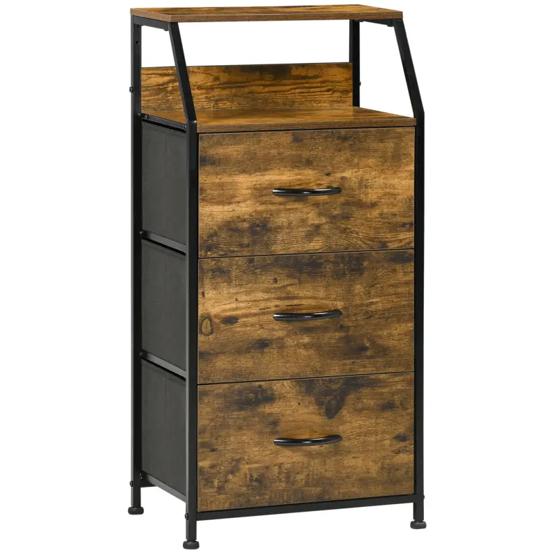 Cajonera con 3 Cajones de Tela Plegable y Estante Abierto Sifonier para Salón Oficina 44x29x92 cm Marrón Rústico Cajonera con 3 Cajones de Tela Plegable y Estante Abierto Sifonier para Salón Oficina 44x29x92 cm Marrón Rústico
