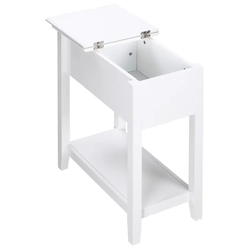 Mesa Auxiliar con Tapa Abatible Estante y Orificio para Cables para Salón Cama Dormitorio 60,5x32,5x70 cm Blanco